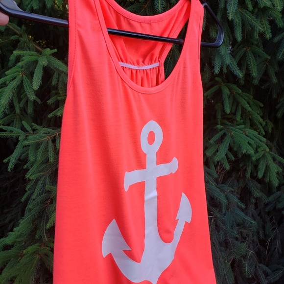 Unbranded Tops - 🎀3/$20🎀 Bright neon orange anchor tank top